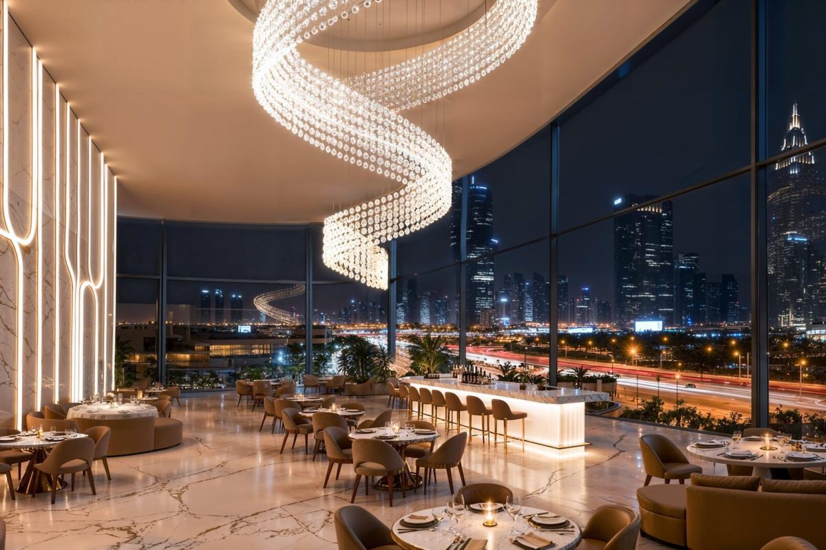 Shahrukhz by Danube – sky lounge and restaurant at night