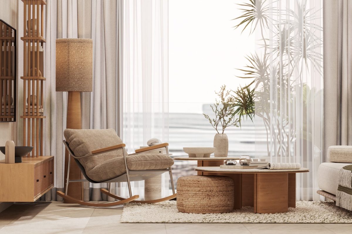 Kore by Imtiaz – living room with natural bamboo and oak finishes