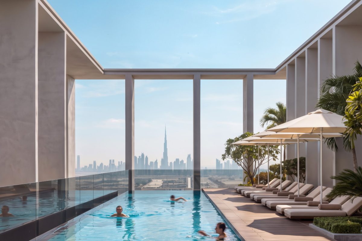 Kore by Imtiaz – rooftop leisure pool and sunset deck with Burj Khalifa views