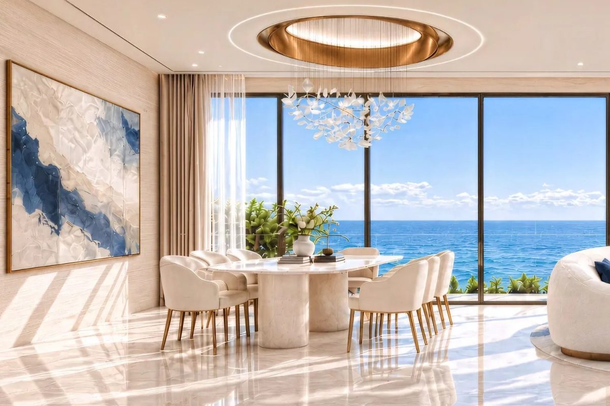 Shahrukhz Residences by Danube – dining area with floor-to-ceiling glazing